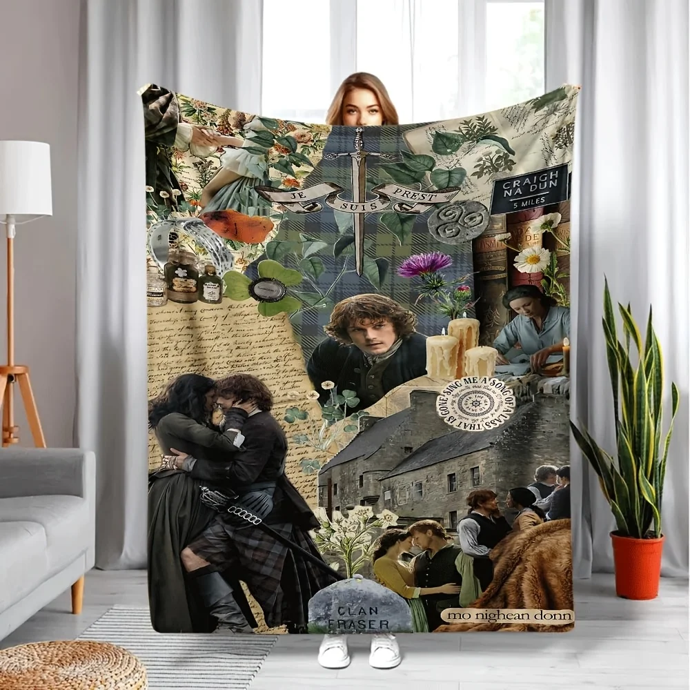 Customize 1pc Outlander-style Flannel Blanket, Home Throw Blanket, Soft, Comfortable, and Warm Sofa Blanket, Bedroom Decorative