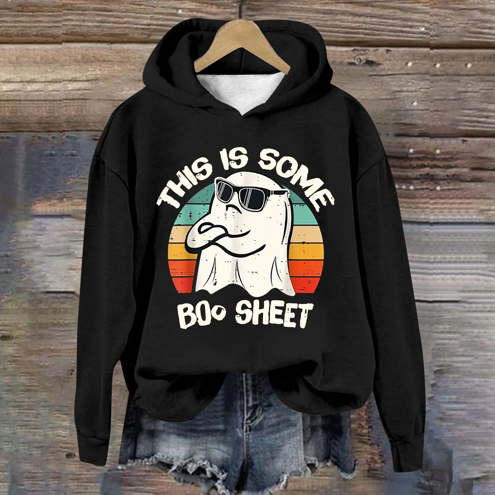 

Halloween Ghost In Sunglasses Funny Print Hoodie Oversize American Classic Street Hooded Sweatshirt Loose Minimalism Y2k Hoodies