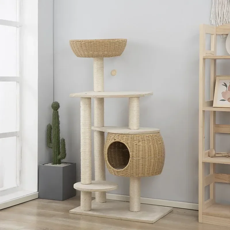 Cat Climbing Frame Cat Nest Tree One Rattan Japanese Cat Nest  Scratch Board Sisal Four Seasons Big Jumping Platform