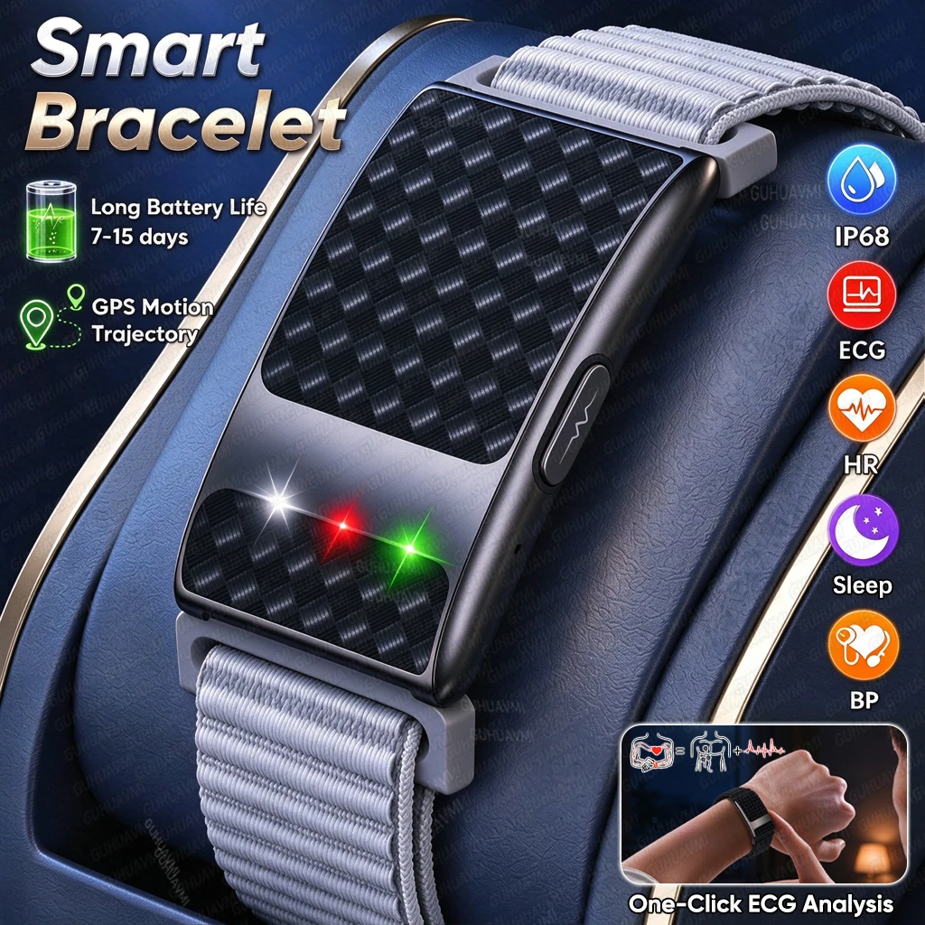 New Screenless Fitness Tracker ECG+PPG Smart Bracelet All-Day Heart Rate Blood Pressure Sleep IP68 Waterproof Health Smart Band