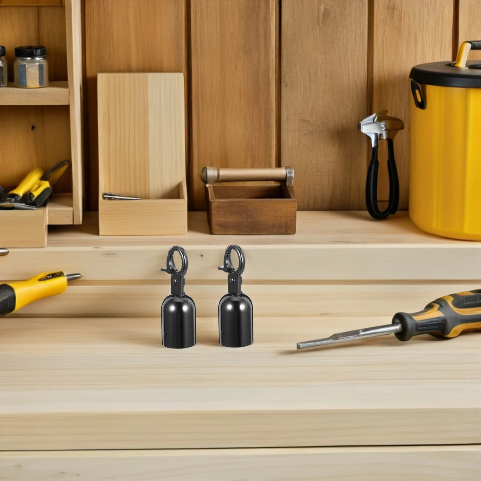 1Set Zinc Alloy Rope Hook Stopper Black Finish Stanchion Rope End Caps Secure Hook Barrier Crowd Control Queue Divider