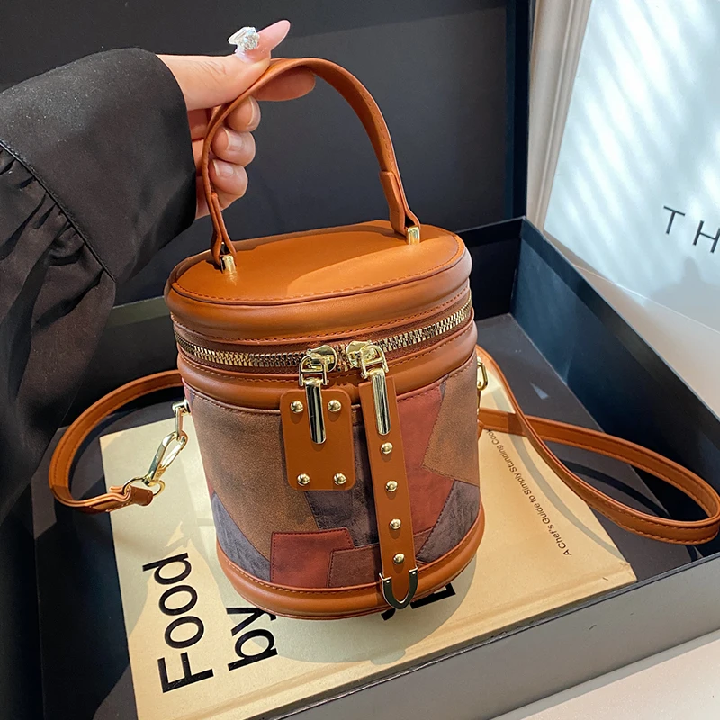 Bucket Design Mini Small Crossbody Bag 2024 Fashion Splicing Leather Shoulder Purse And Handbag Motorcycle Bolsa Feminina