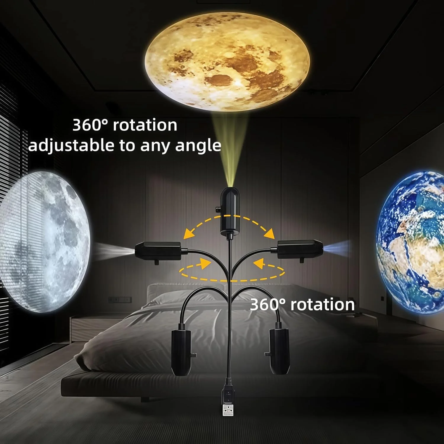 Galaxy Planet Projector Night Light USB Plug And Play HD Star Projector Space Ambient Lighting for Room Ceiling Decor Wall Lamp