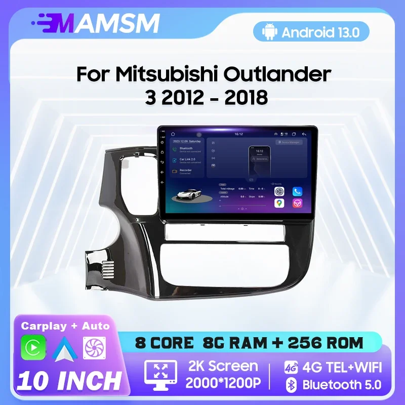 MAMSM Android 12 2K Car Radio For Mitsubishi Outlander 3 2012 - 2018 Multimedia Video Player Navigation GPS 4G Carplay Autoradio