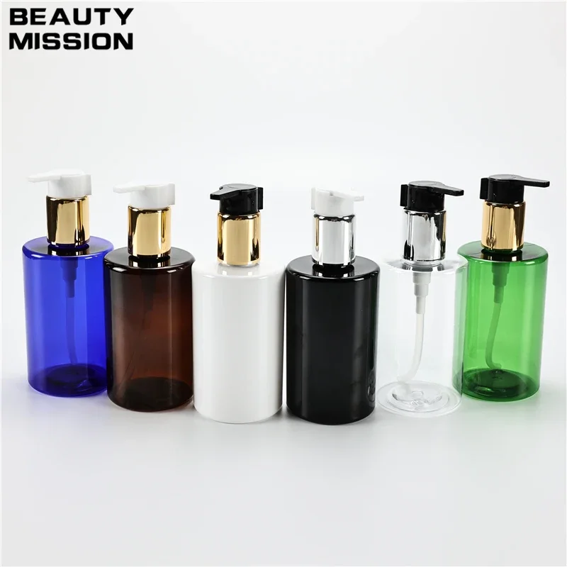 

Chunky 250ML X 25 Plastic Flat Shoulder Bottles With Anodized Aluminum Lotion Pump Shower Gel Shampoo Empty Cosmetic Containers