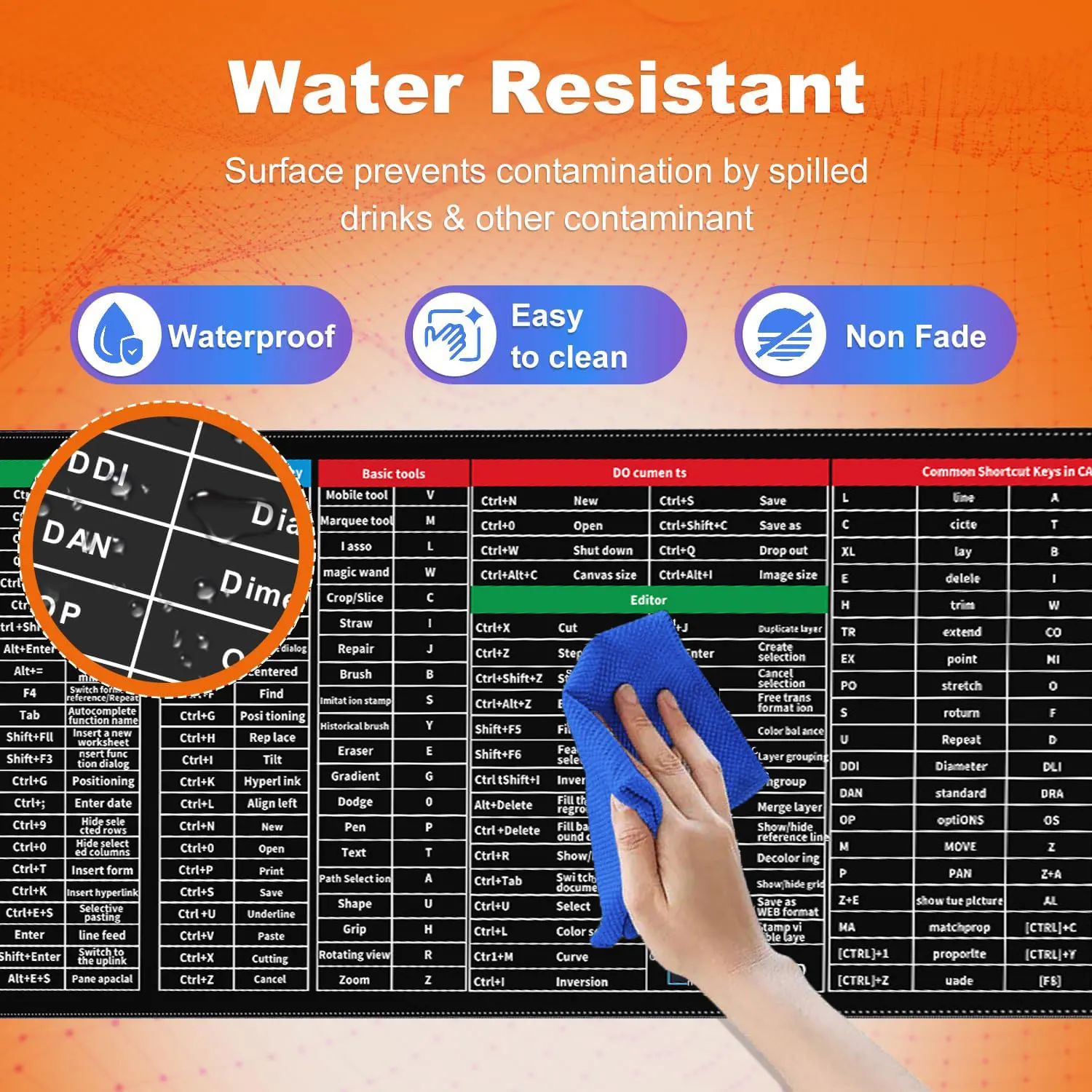 لوحة ماوس اختصار لوحة المفاتيح، مكتب/Excel/Word/PPT/PS اختصارات الغش ورقة حصيرة، مفتاح سريع لوحة مفاتيح كبيرة جدًا مضادة للانزلاق