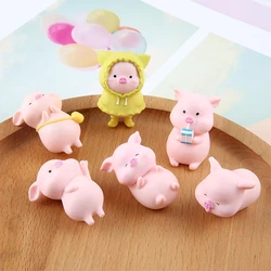 1Pcs Cute Cartoon Pink Pig Figurine Miniaturas Ornament Resin Piggy Statue Collection Toy Fairy Garden Mini Miniatures