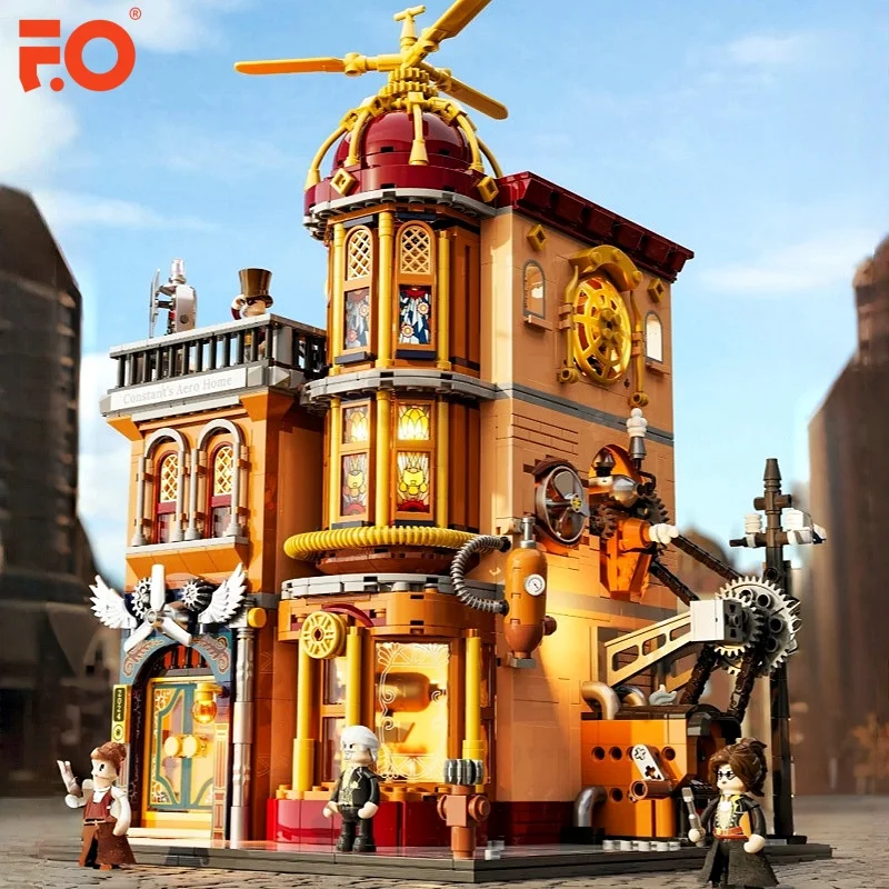 

Funwhole Building Blocks Steampunk Flying Club Architectural Model Desktop Ornament Combination Collection Toy Mini Scene Puzzle