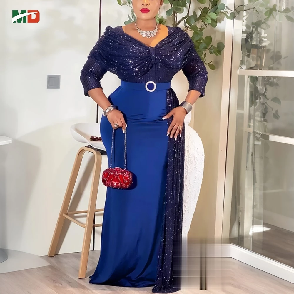 

MD 2026 Африканские вечерние платья для женщин Dashiki облегающее длинное платье с блестками Элегантное мусульманское свадебное вечернее платье в Турции размера плюс