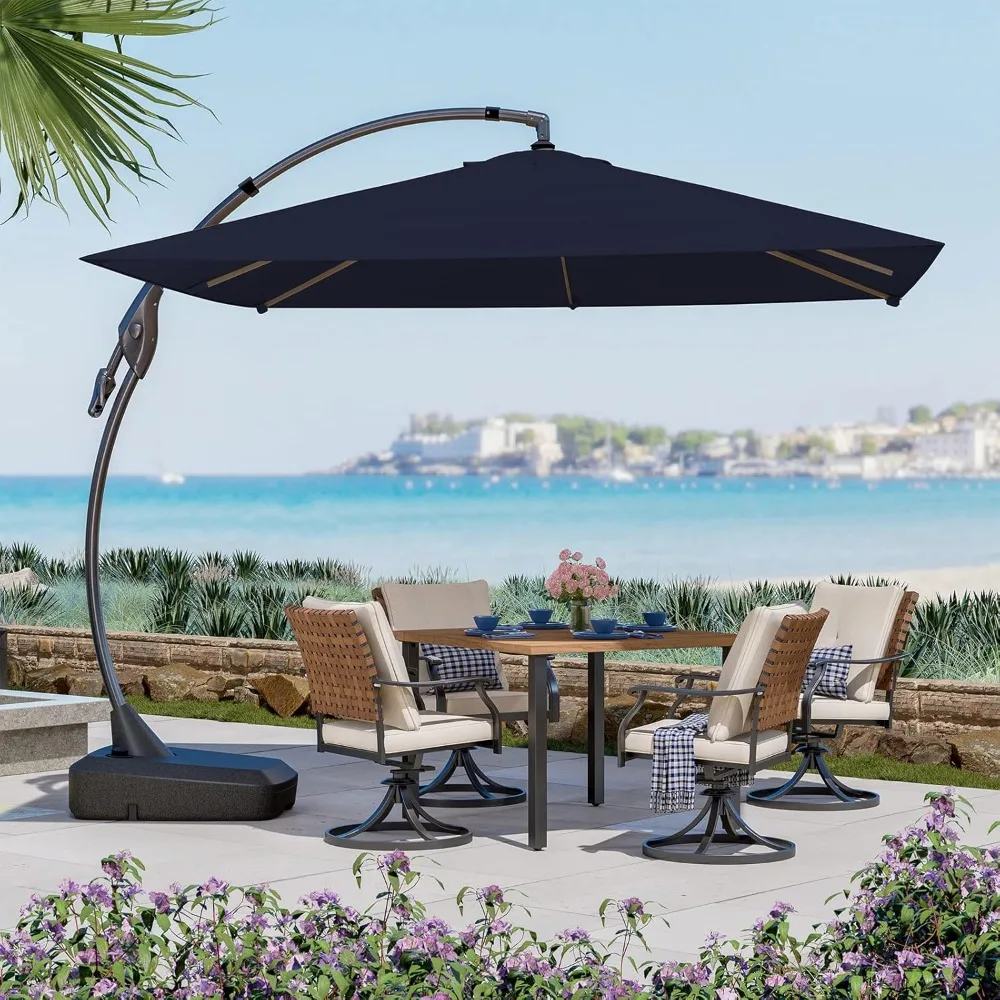 

10x10 FT Outdoor Cantilever Square Umbrella Patio Aluminum Offset Umbrella for Pool Deck Base Included (Navy Blue, 10x10FT)