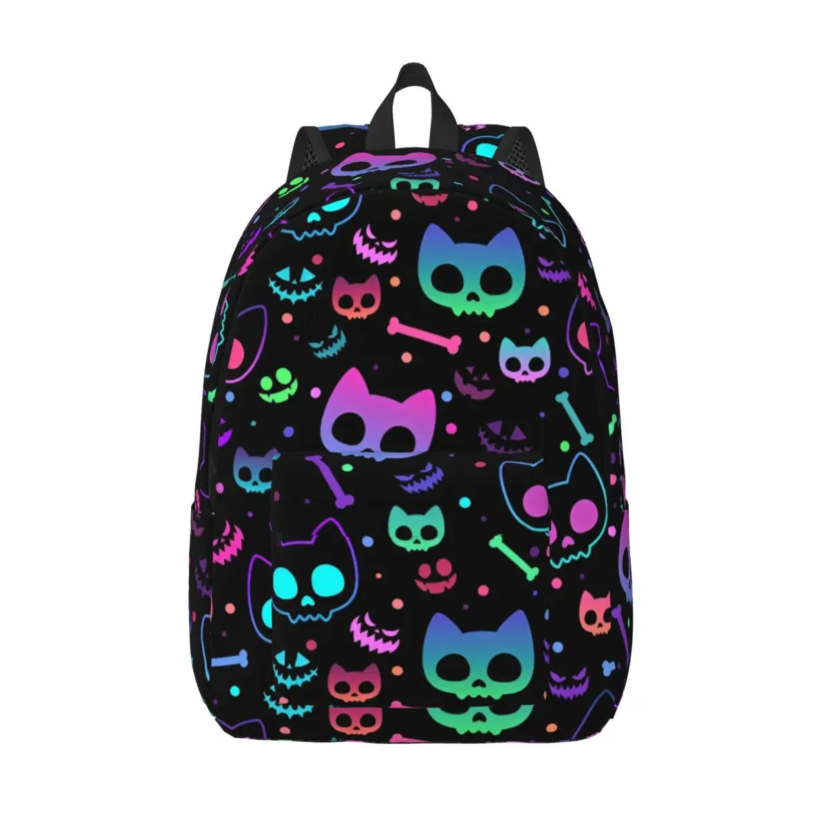 

Psychedelic Neon Cat Skull Bones Cool Backpack Sports School Hiking Travel Daypack for Men Women Laptop Computer Shoulder Bag