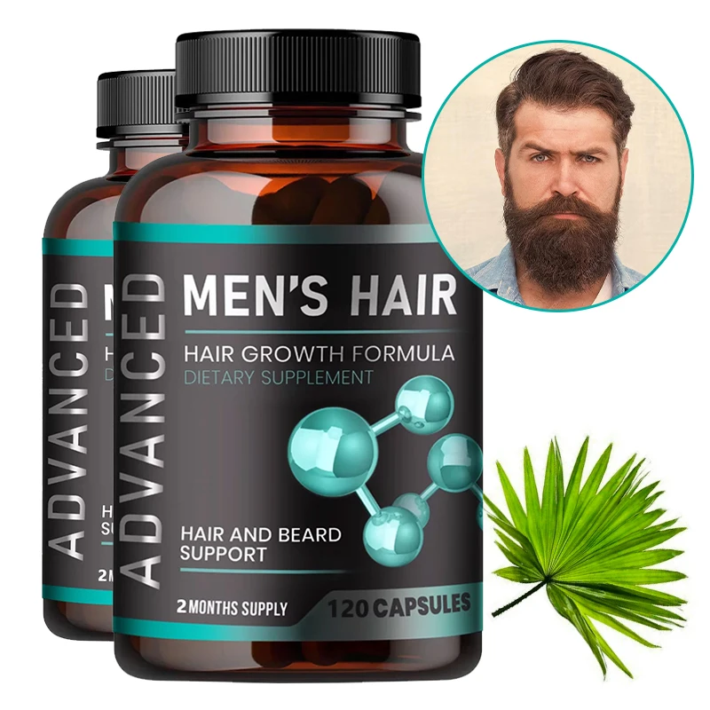 Hair Vitamins for Men - Thick Hair & Beard - Biotin & Saw Palmetto - 120 Capsules