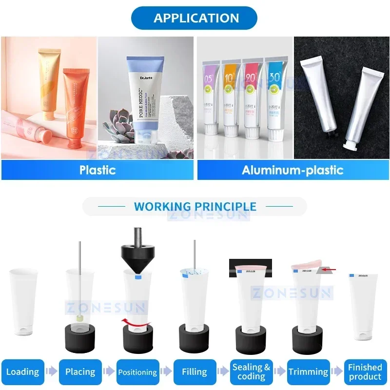 ZONESUN Riempitrice e sigillatrice per tubi Dentifricio Imballaggio per tubi in plastica Riempitrice per tubi cosmetici Sigillatrice ad ultrasuoni ZS-AFS05
