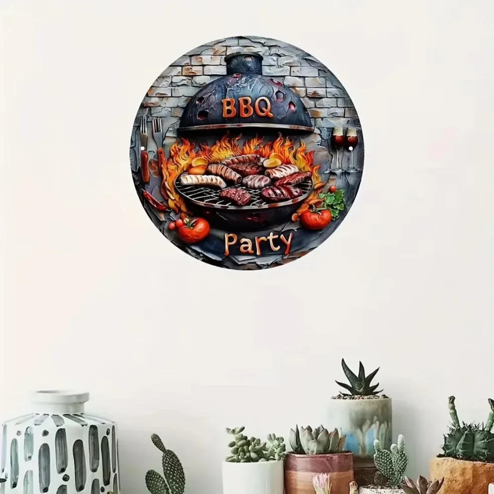 لوحة لافتة معدنية من القصدير الرجعية، قطعة واحدة مع تصميم حفلة الشواء مثالية لديكور التخييم في ساحة الشرفة #6