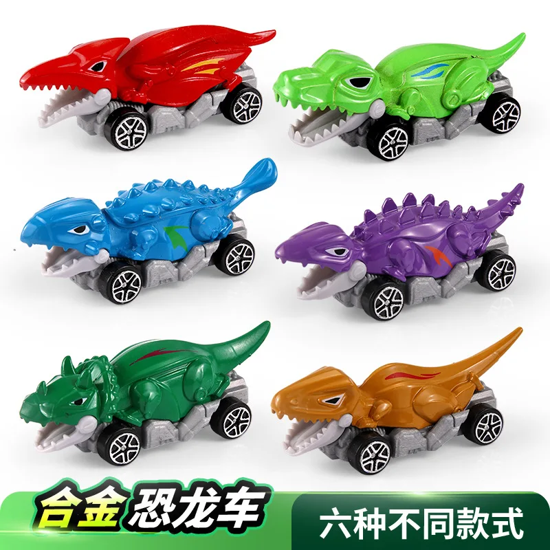 Set di auto con dinosauro in lega, Tyrannosaurus Rex/Triceratopo/Pterosauri/Mini scooter modello giocattolo per bambini regalo,XT08