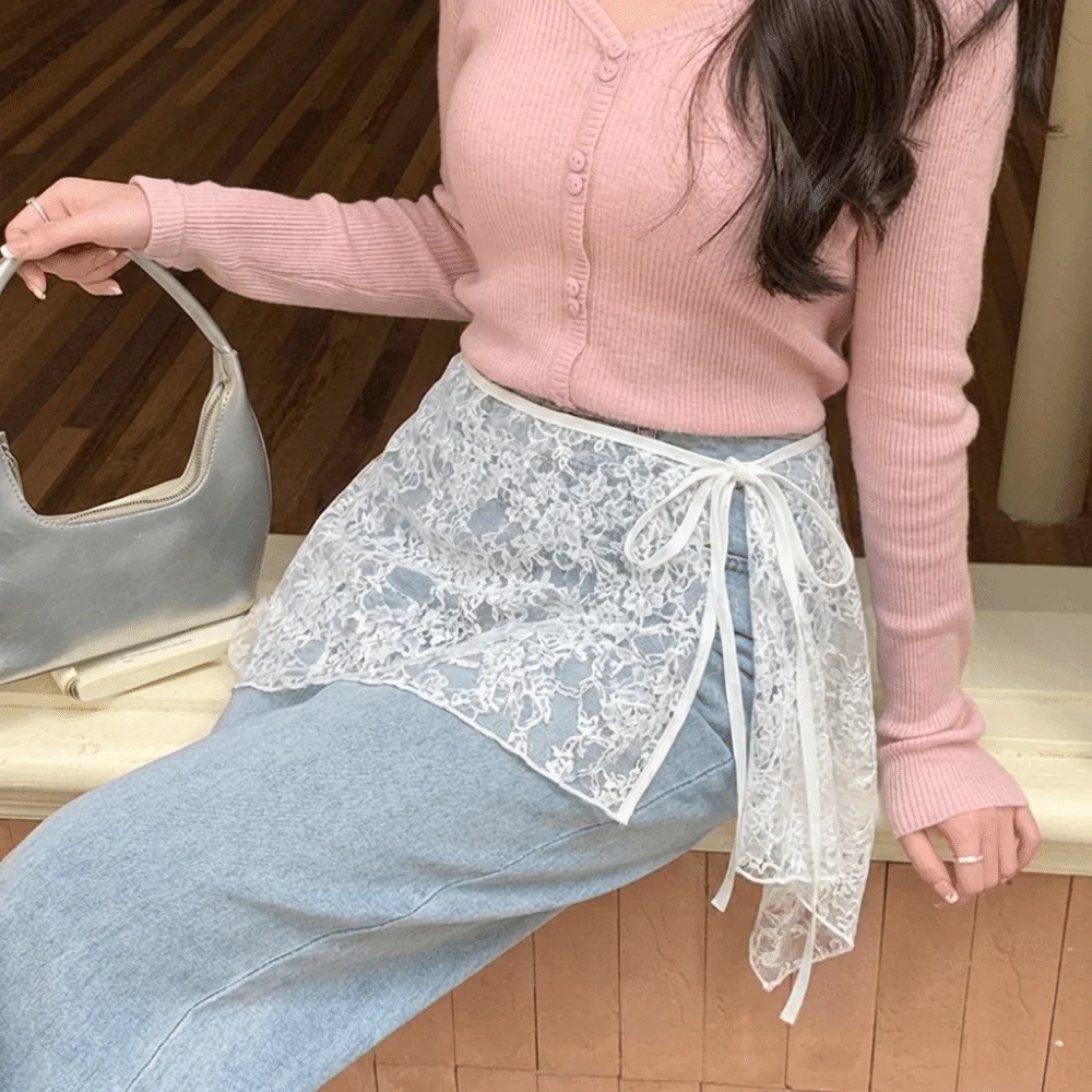 

Французская кружевная мини-юбка с асимметричным подолом в стиле Y2K, уличная мода, с рюшами и вышивкой, в стиле Харадзюку, с эффектом драпировки