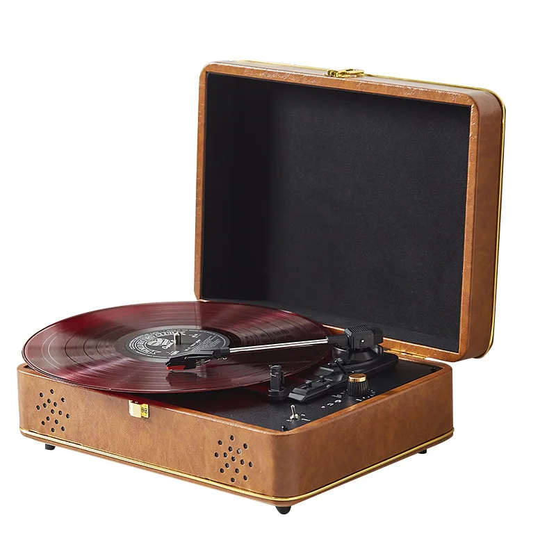 3 Speed Retro Vinyl Record Player Portable Handheld Turntable Player Bluetooth 5.0 Cube Sound Output Speakers Home Album Player