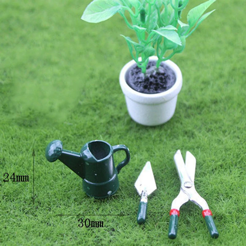 Doll House 1/12 Mini Metal Watering Can Scissors Shovel Set Simulation Pruning Tool Decoration for Dollhouse Accessories