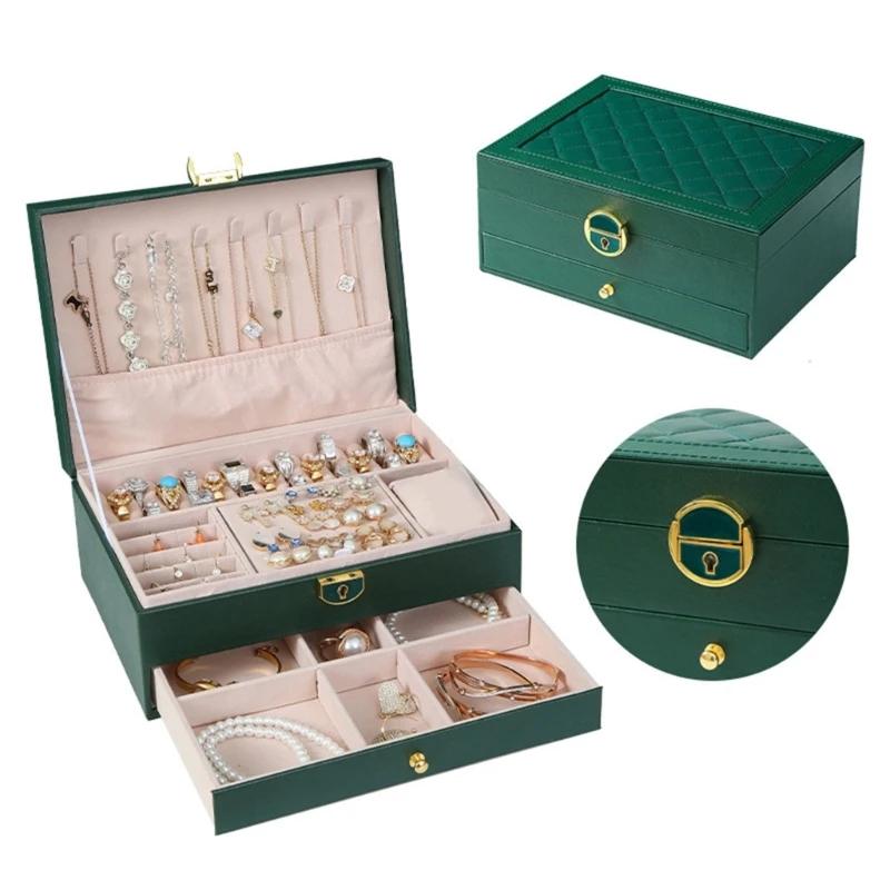 Multi Level Jewelry Keeper Pu Leather Box for Necklace and Earring Jewellery Holder with Protective Soft Interior