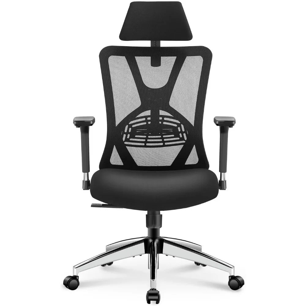 

Ergonomic Office Chair - High Back Desk Chair with Adjustable Lumbar Support, Headrest & 3D Metal Armrest - 130° Rocking Mesh