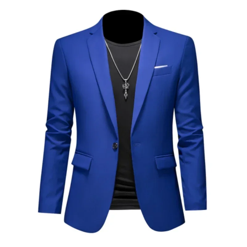 Chaqueta de talla grande para hombre, traje de negocios de un solo botón de alta calidad, Color sólido, blazer informal ajustado, esmoquin de boda