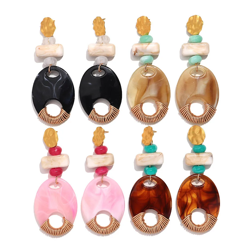 Exaggerated Irregular Geometric Acrylic Extra Long Earrings for Women Retro Wire-wrapped Big Pig Nose Drop Earring Jewelry Gift