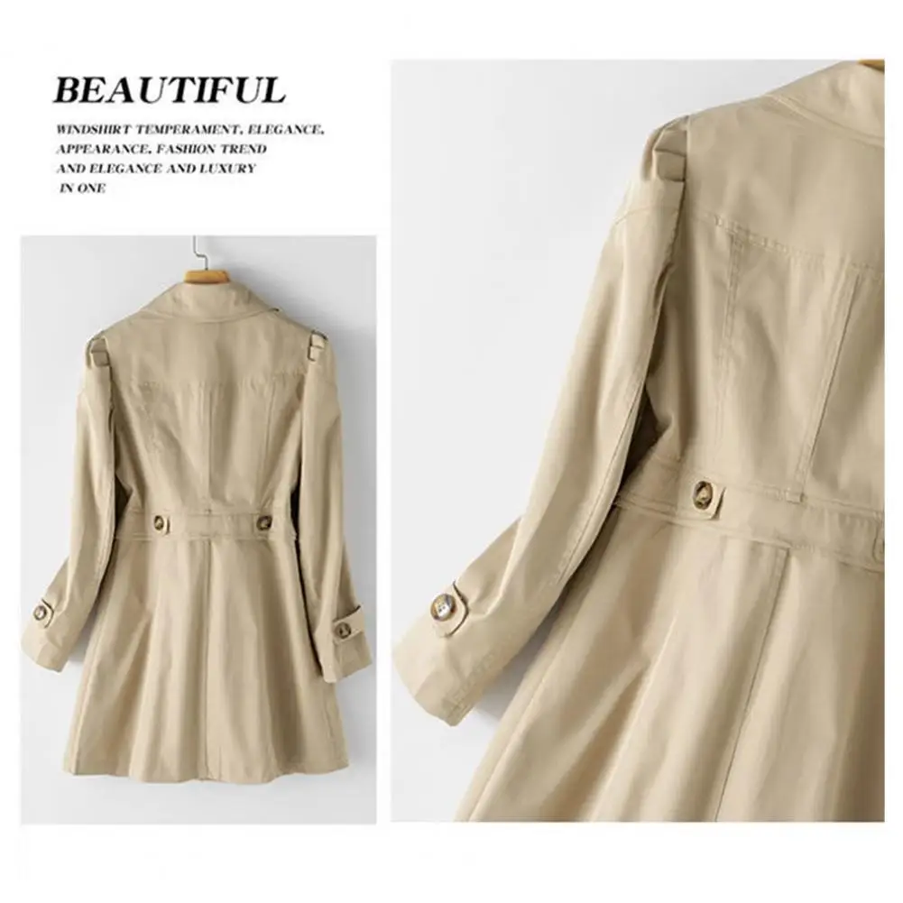 

Belted Jacket Stylish Korean Style Women's Mid Length Coat with Turn-down Collar Pockets for Fall Spring Fashion Trends Trench