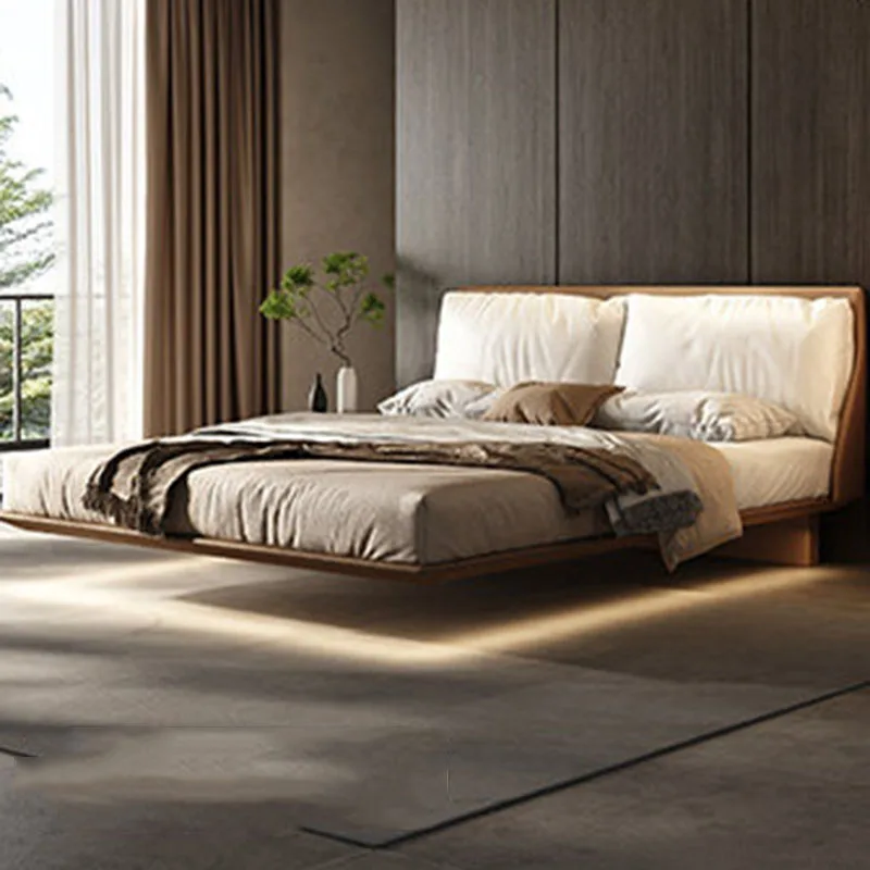 Floating Design Bed Space Saving Luxury Modern Floor Leather Simple Frame Bed Beauty Safe Letto Matrimoniale Trendy Furniture - view 5