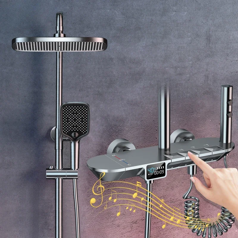 

LED Digital Rain Shower Faucet Bathroom Hot Cold Thermostatic Mixer Shower System Bathtub Wall Mount SPA Rainfall Modern Tap Set