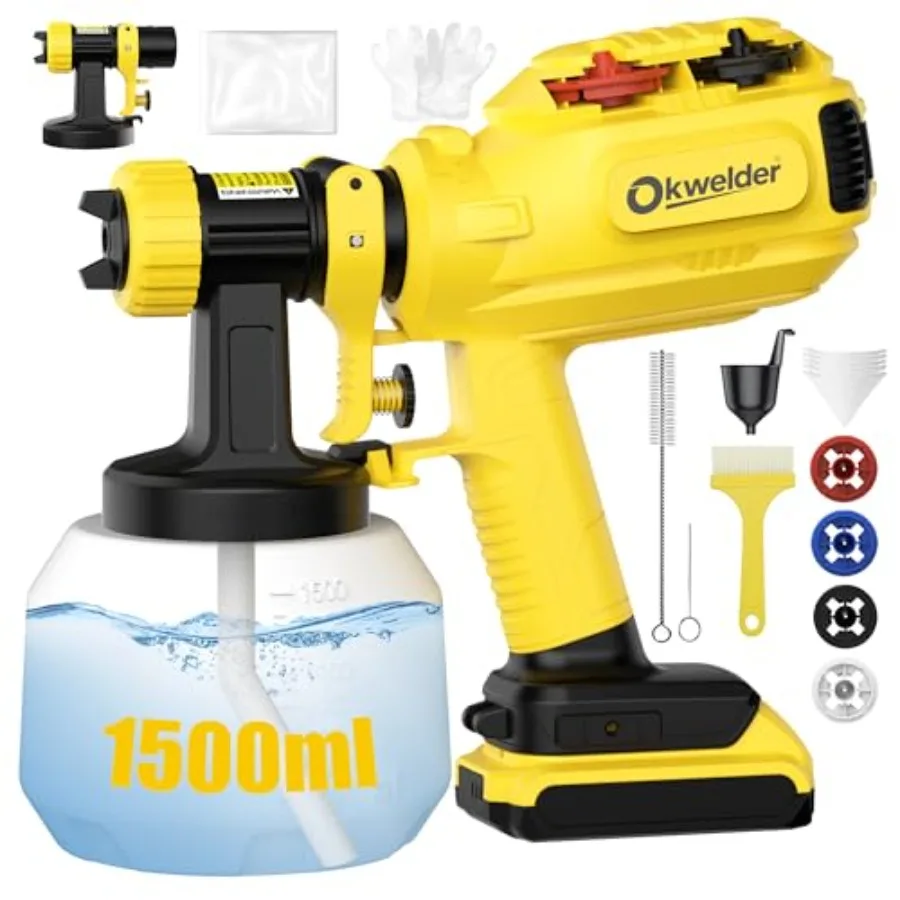 

Cordless Paint Sprayer for DW 20V Batteries Electric Spray Paint Gun with 1 Replaceable Spray Gun Head 4 Nozzles 3 Pattern Sett