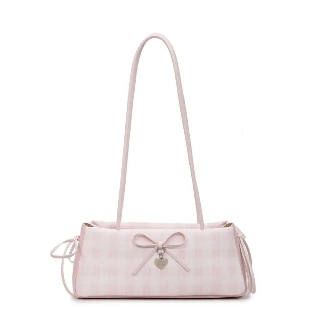 

Simple Plaid French Stick Handbag High Quality Korean Style PU Shoulder Bag Large Capacity Waterproof Bow Underarm Bags School