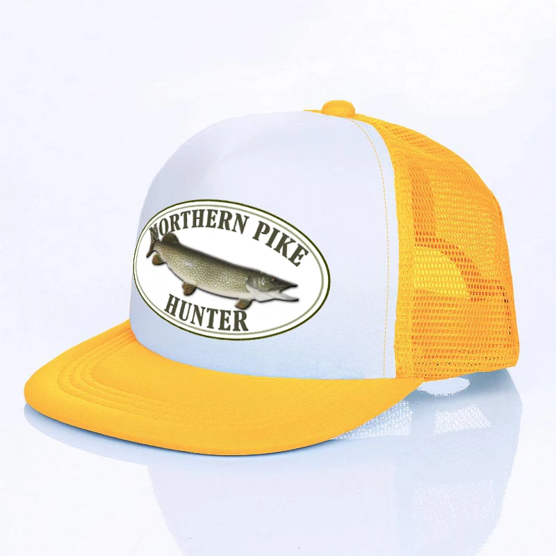 Northern Pike Fishes Oval Logo Adult Baseball Caps Fishermen Fans Breathable Snapback Hat Pike Hunter Outdoor Fishing Hats YF156