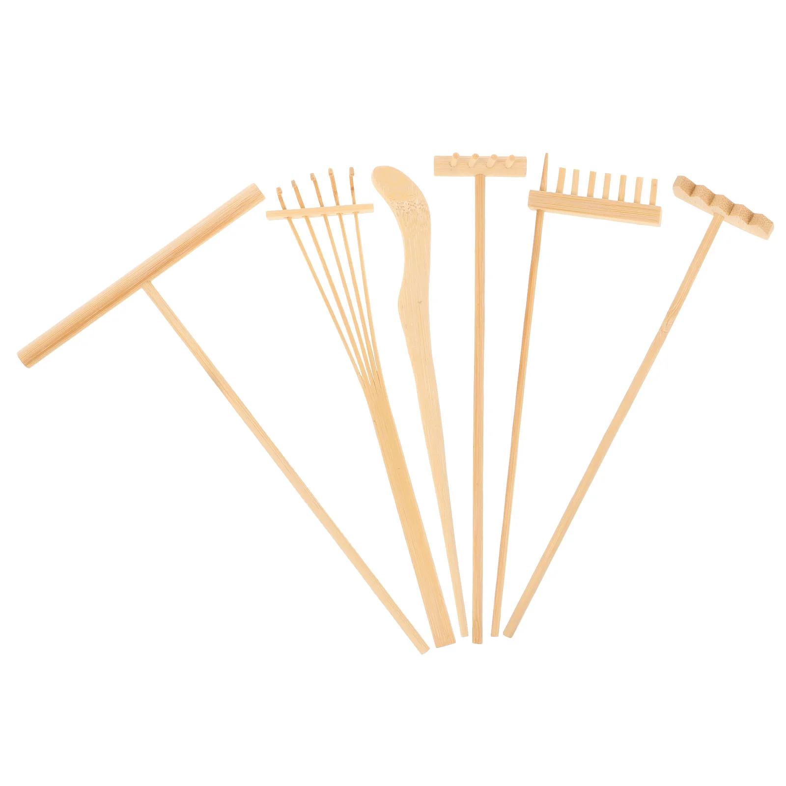 1 Set/6 Pcs Bamboo Rake Gardening Bonsai Potted Tool Mini Tea Set Rake Sand Push Drawing Pen Set Desktop Ornament Accessories