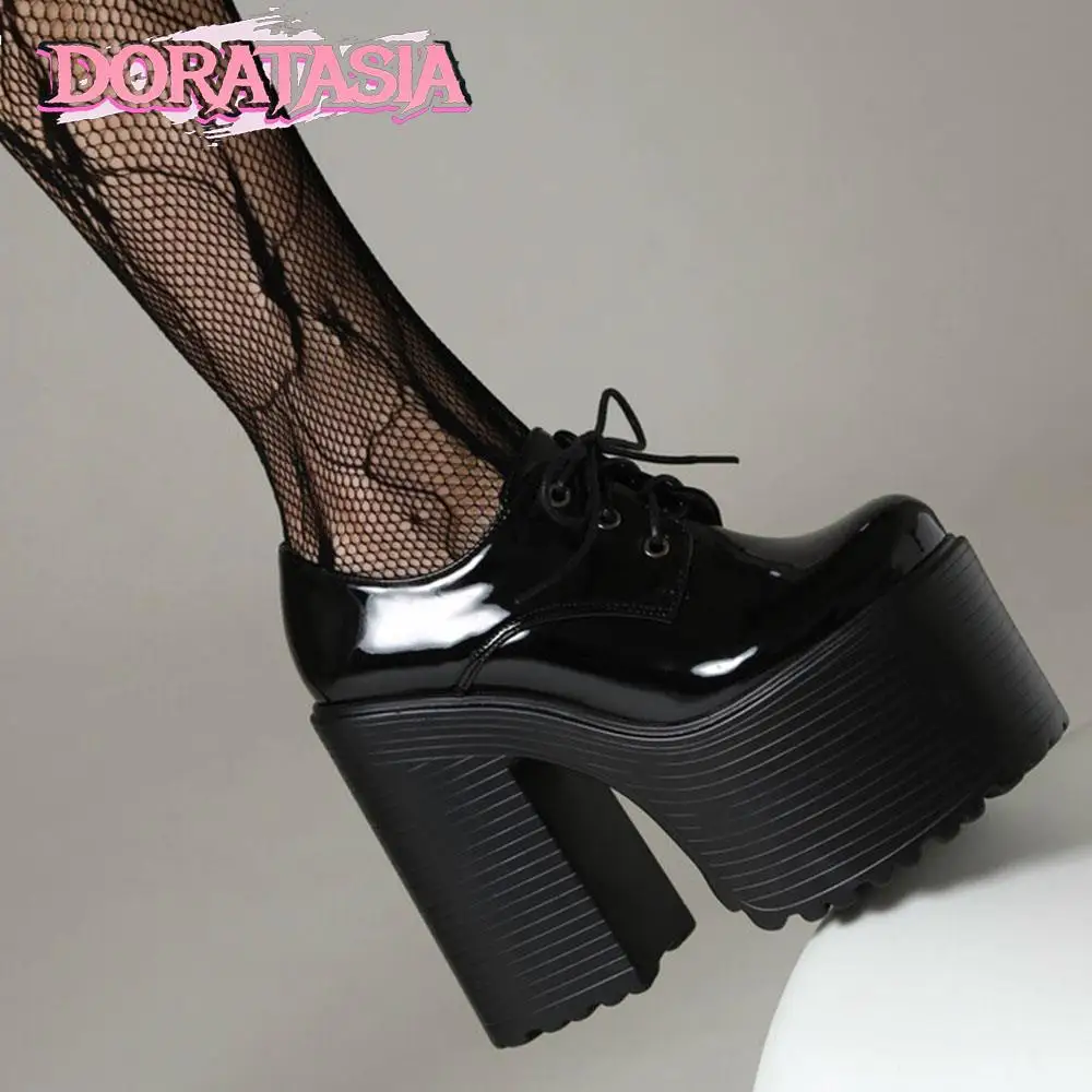 DORATASIA gruby wysoki obcas damskie czółenka Mary Jane zasznurować buty platformy dla kobiety 2023 Brand New Punk Goth fajne modne pompy