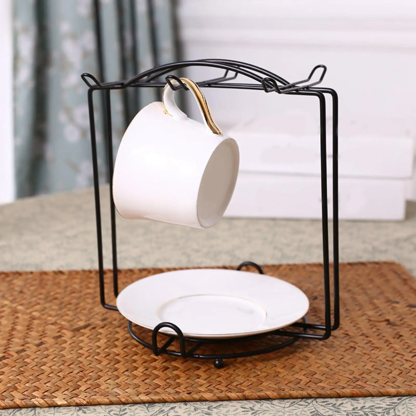 Coffee Cup and Saucer Display Rack Hold 6 Coffee Cups and 6 Plates Save Space Durable Anti-Corrosion Mug Holder for Ornament