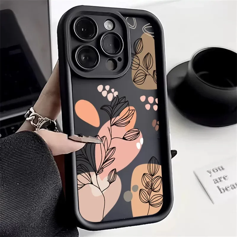 Fashion Abstract Tree Branch Print Floral Case for iPhone 16 11 12 13 14 15 Pro Max Xs XR 8 Plus Soft Silicone Shockproof Cover