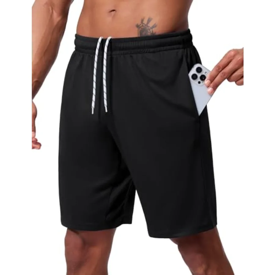 

Мужские спортивные шорты с длиной по внутреннему шву 9 дюймов - быстросохнущие сетчатые баскетбольные шорты, легкие мужские шорты для тренажерного зала и бега
