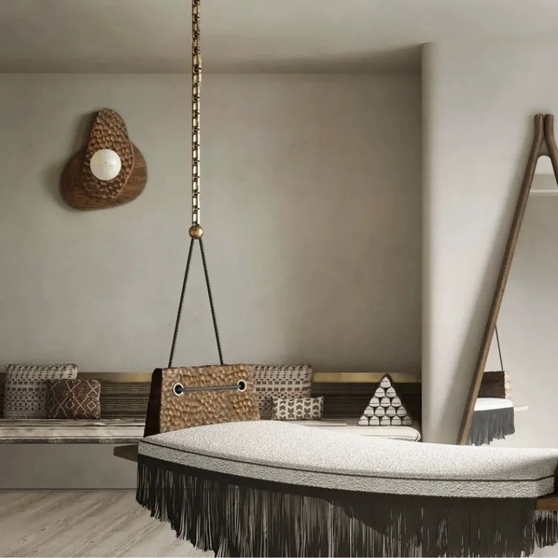 Contemporary Designers Wall Lamp Wooden and Cloud Stone LED Wall Sconce Villa Living Room Corridor Background Home Decor Fixture