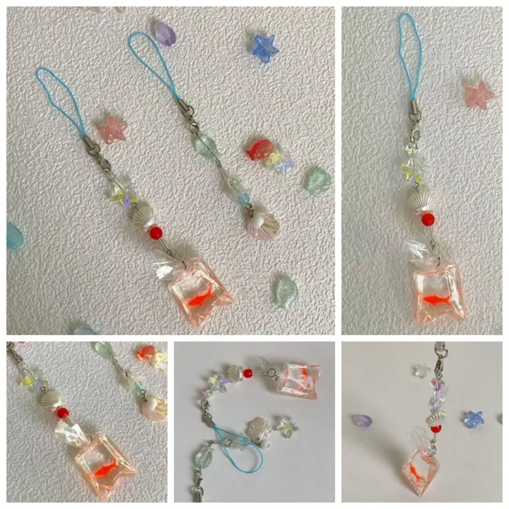 Ocean Style Y2k Phone Lanyard Aesthetic Goldfish Phone Charm Beaded Mobile Chain Pendant Kawaii Fish Phone Strap Girl Woman