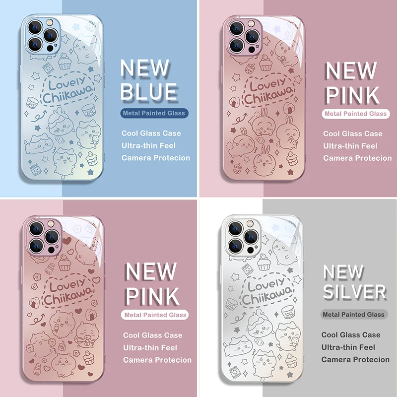 

Chiikawa Hachiware Usagi Metallic-Color Phone Case for OPPO A53 A9 A31 A94 A17 A78 A15 A74 A55 A54 A76 A5 A16 4G 5G Glass Cover