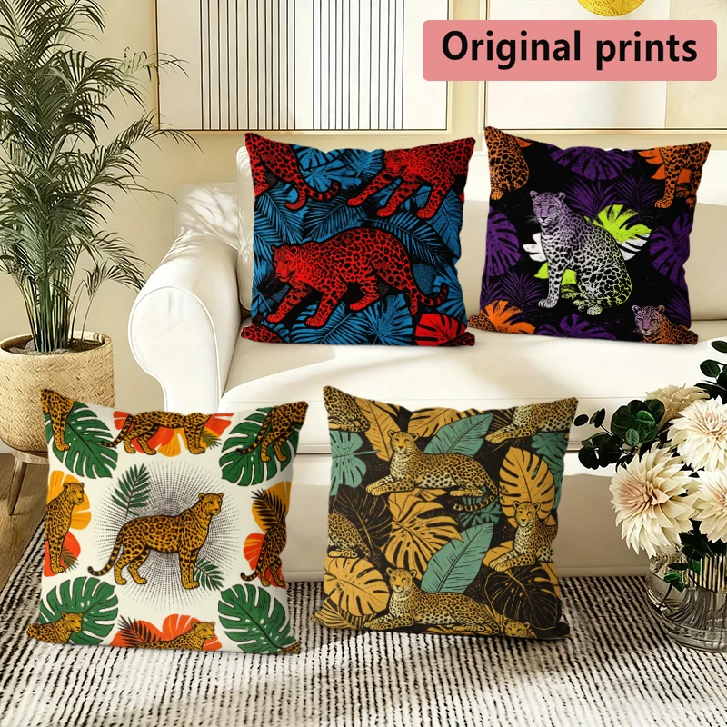 Leopard Tropical Throw Pattern Cushion Cover Suitable for Sofa Bedroom Car Pillow Cover