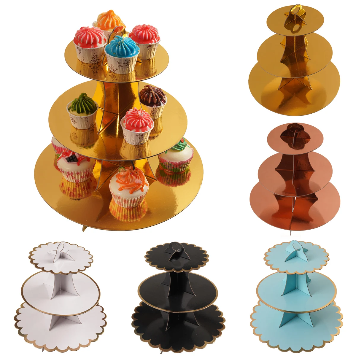 

3-Layer Disposable Round Birthday cake Gold stamping Paper Cake Stand Dessert Display Rack Wedding Party Supplies Cake decor