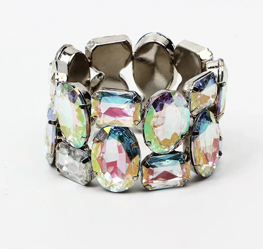 Exquisite Wide Elastic Fashion Color Rhinestone Bridal Bracelet