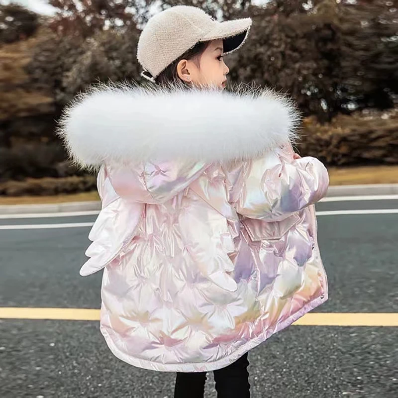 Winter New Girls Coats Fashion Shiny Wing Outerwear Teens Thicken Warm Down Jackets Kids Clothes For 3-10 Year Girls Long Parkas