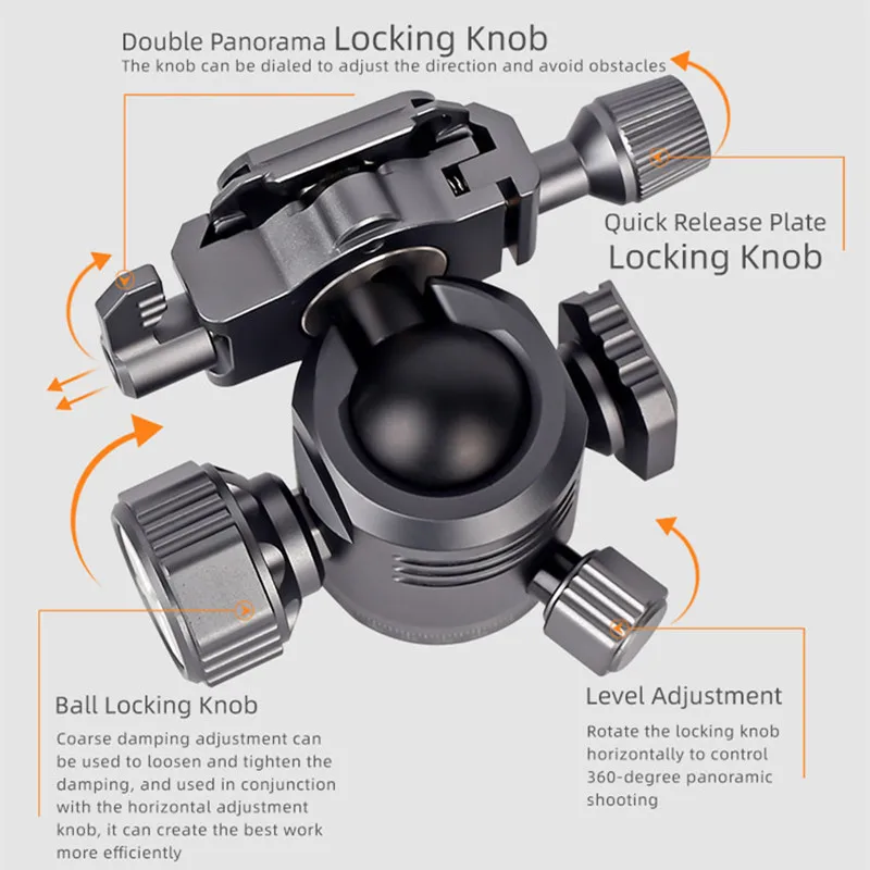 Imagem -04 - Xiletu G28s Dupla Panorâmica Cabeça de Tripé Esférico com Placa Liberação Rápida Sapata Fria Boca Câmera Fotografia Acessórios