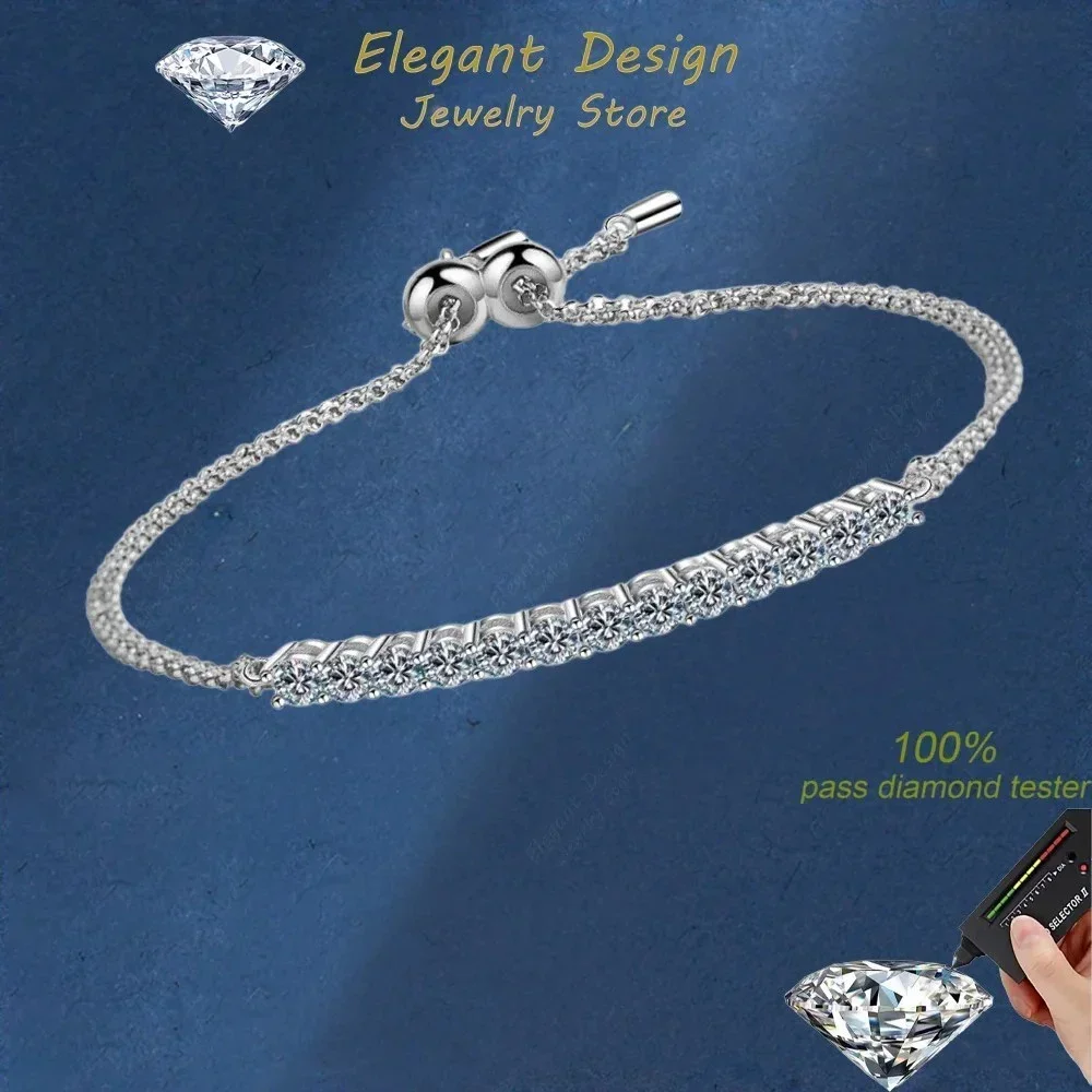 Elegant Design Line Moissanite Diamond Total 1.3 Ct for Women, Luxury PT950 Platinum Chain Bracelets Girl and Lady Jewelry Gift