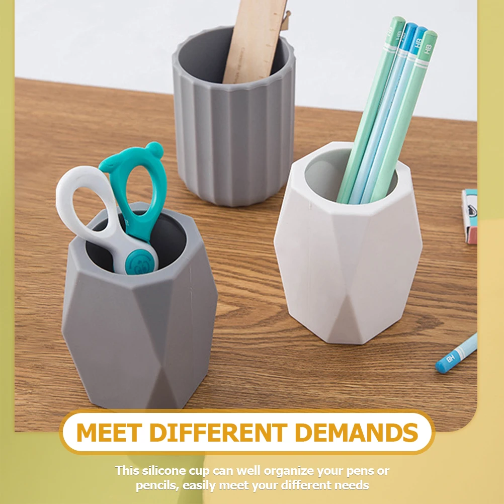 

2Pcs Geometric Silicone Pencil Holder Pen Cup Multi-Functional Makeup Brush Organizer Pen Holder Desk Organizer