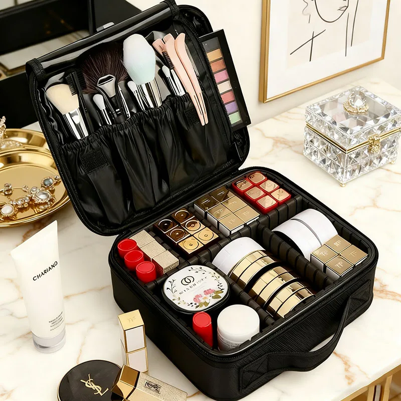 Female Makeup Case Professional Beauty Brush Embroidery Manicure Tool Cosmetic Storage Box Waterproof Women Makeup Bag
