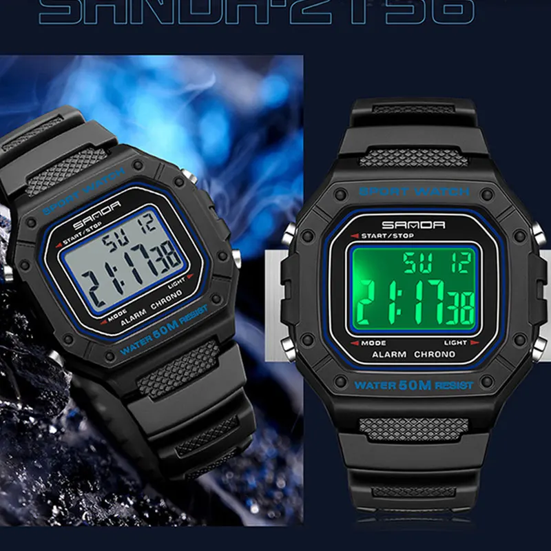 SANDA 2156 Fashion Mens Watch Military Water Resistant Sport Watches Army Big Dial LED Digital Wristwatches Stopwatches For Male