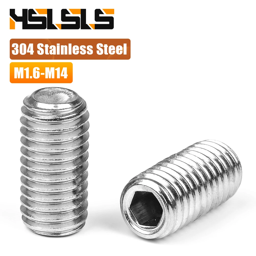 304 Stainless Steel Hex Socket Cup Point Set Screws M1.6 M2 M3 M4 M5 M6 M8 M10 M12 Headless Grub Screws with Cup Point DIN916